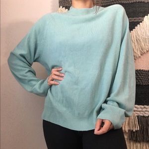 100% acrylic soft Tiffany blue mock neck sweater